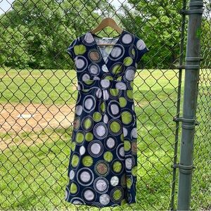 Boden Dress - Blue with Pattern of Circles in Light Green, Gray, & more Size 2R